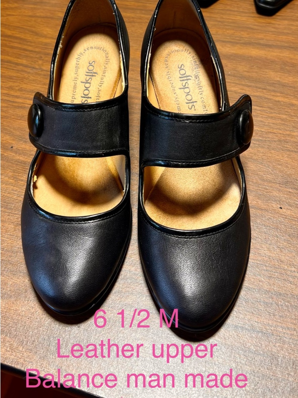 Softspots Black Mary Jane Strap Heels